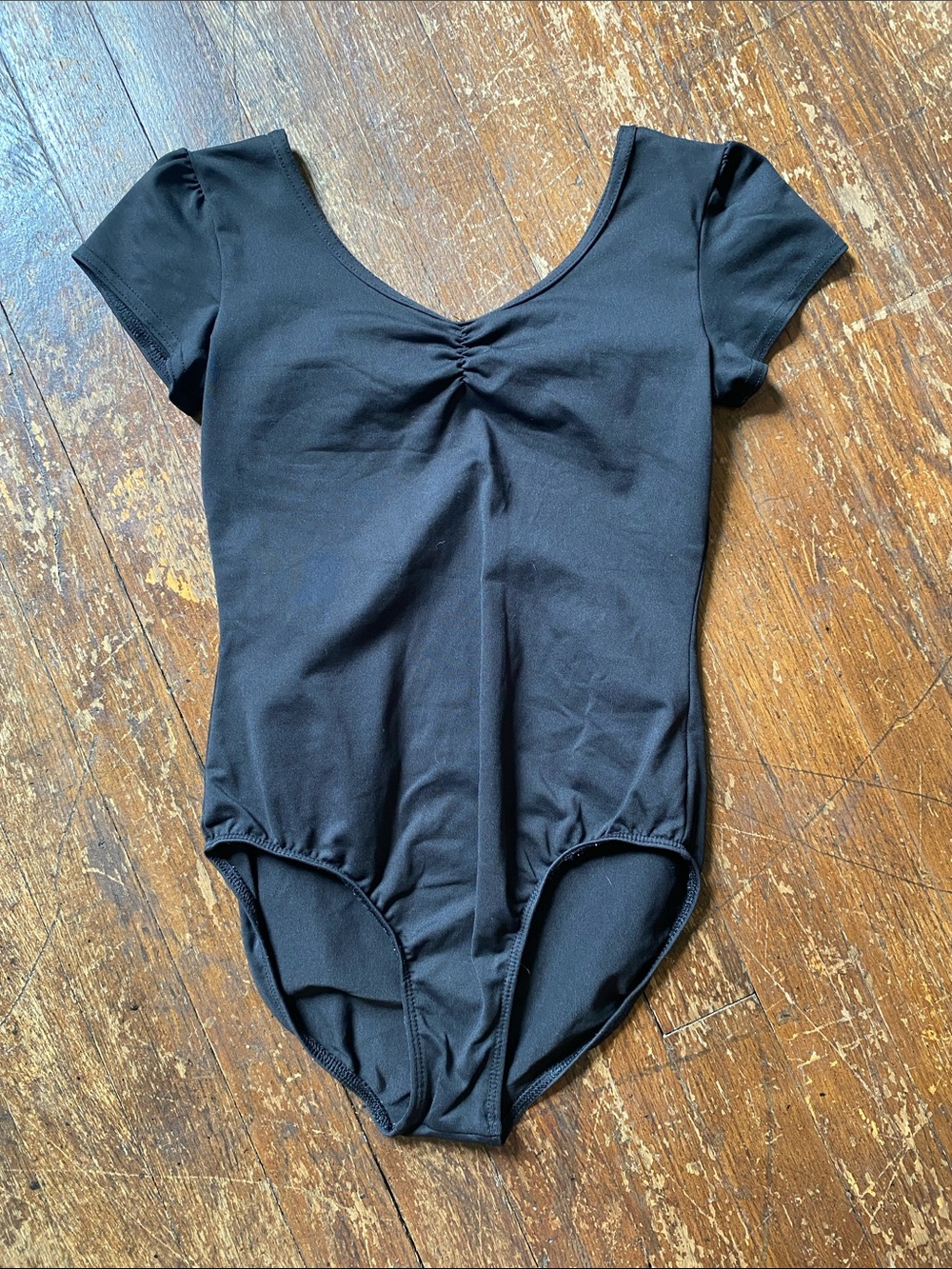 Danskin Black Short Sleeve Dance Bodysuit Girls Size LG 10/12